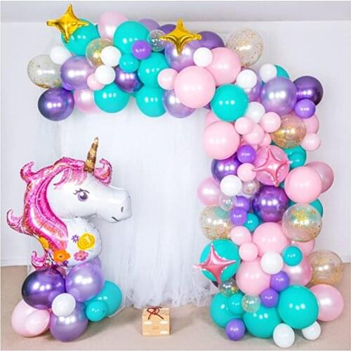 Purple Pink Balloons Garland Kit Unicorn Balloon Arch Disposable Tableware Wedding Birthday Party Decor Globos Baby Shower Decor