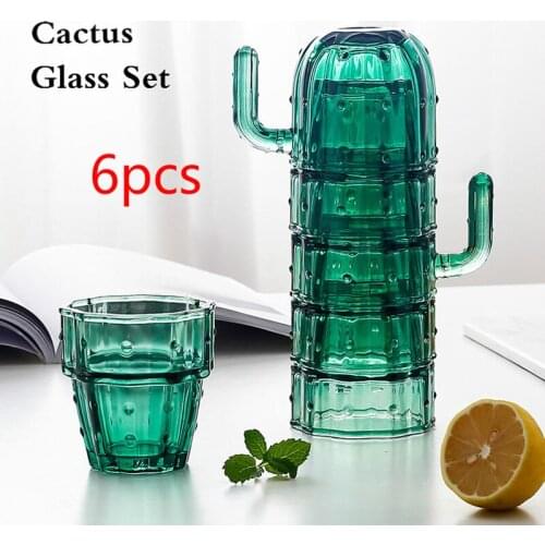 Cactus Glass Cup Set Nordic Creative Lovely Household Water Cup Beer Glass Set Heat Resistant Tea Cup Drinkware Mug Eco Friendly