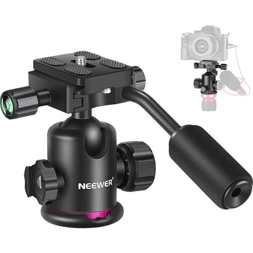 Neewer Ball Head with Handle and Cold Shoe Mic/Light Mount, 360 Degree Rotating Panoramic Ball Head Tripod Mount