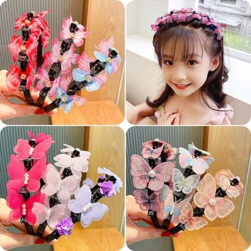 The new 2021 butterfly spread hair hoop children girls broken hair head hairpin hair hoop bang pressure tire princess baby girl