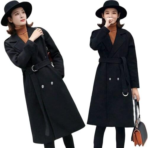 New 2021 Autumn Winter Woolen Coat Female elegant fashion Warm Black Wool Windbreaker Women Cashmere Coat Winter Female Jacket