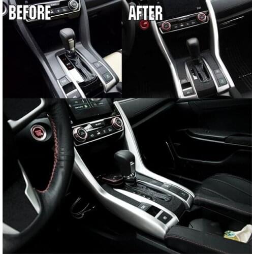 FIT FOR HONDA CIVIC 2016 2017 LHD CHROME CENTER CONSOLE CUP DRINK HOLDER GEAR SHIFT PANEL COVER TRIM FRAME BEZEL MOLDING