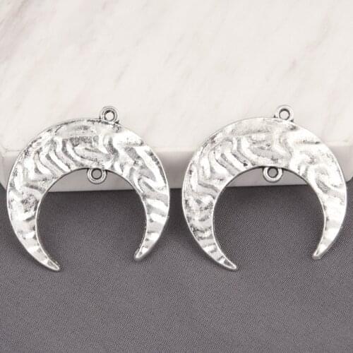 5pcs Silver Color Half Moon Charms Blank Connector Pendant For DIY Handmade Jewelry Making Accessorie 33.5x32mm