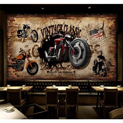 Custom 3D wallpaper mural retro motorcycle nostalgic brick wall background decoration wall interior decoration painting