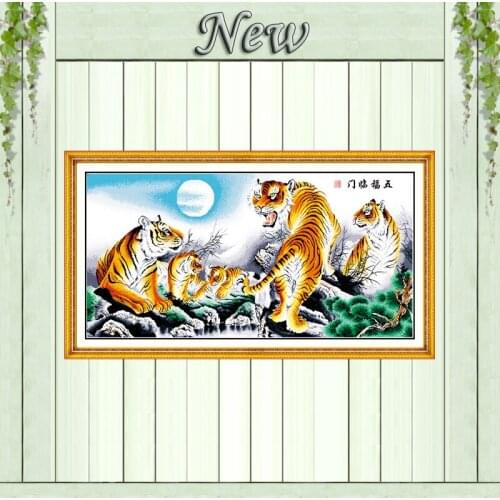 Five tigers animal diy decor painting counted print on canvas DMC 14CT 11CT Chinese Cross Stitch Needlework Sets Embroidery kits