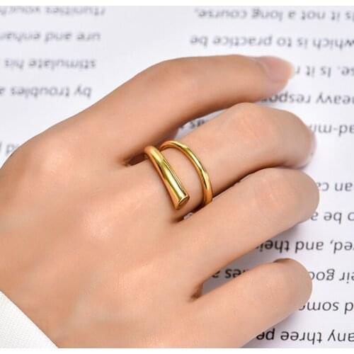 QIMING 2021 Polished Geometric Metal Rings For Women Ladies Open Adjustable Trendy Jewelry Finger Simple Ring Bauge