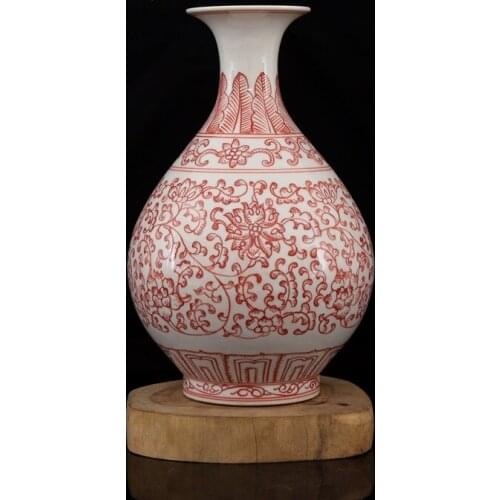 Jingdezhen handpainted antique vase with red branches in glaze and flowers in Qianlong of Qing Dynasty