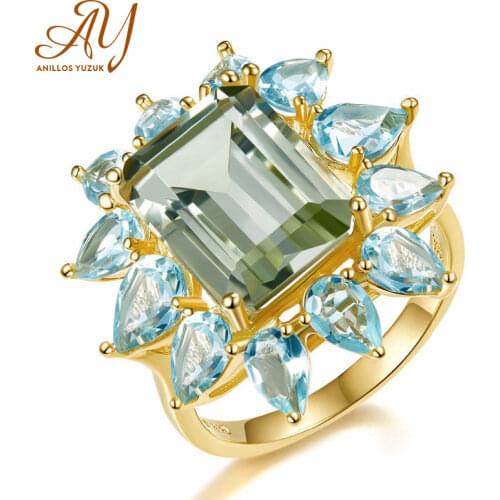 Anillos Yuzuk Silver 925 Jewelry Ring Sea Blue Zircon Crystal Rings For Women Wedding Party Gold Jewelry Ring Female Gifts