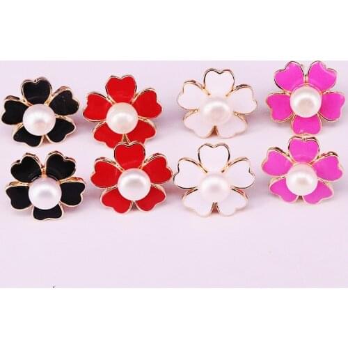 8Pairs New Fashion Jewelry Mix Color Enamel Flower With pearl Bead Stud Earrings Gift For Women Girl