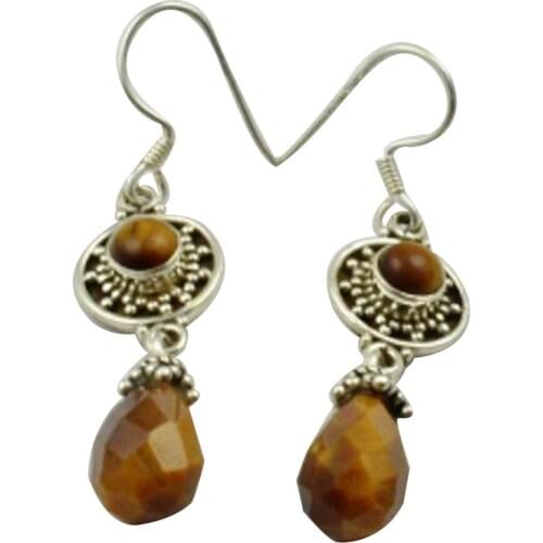 LoveGem Genuine Tiger Eye EARRINGS 925 Sterling Silver, 43.7mm, AE2342