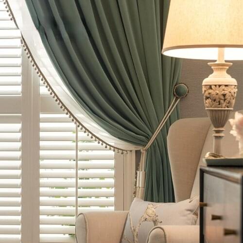 Curtains for Living Room Light Luxury American Flannel Wool Fleece Green Full Blackout Simple Bay Window Dining Room Bedroom