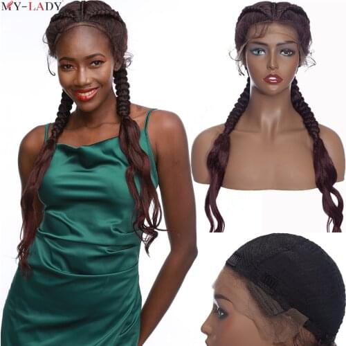 My-Lady 26'' Braided Wigs Synthetic Lace Front Wig Loose End Wholesale Box Braided Frontal Lace Wigs African American Twist Wigs
