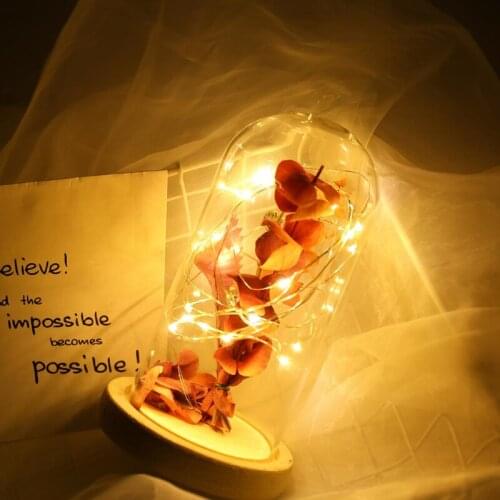 Eternal Flower Leaf Branch with Lamp Glass Cover Atmosphere Night Light Valentines day Gift Bedroom Decor Lighting Girl Lamp