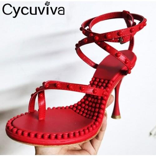 Sexy Flip Flops High Heels Sandals Women Rivets Studded Brand Gladiator Sandals Strappy Heels Summer Party Designer Shoes 2021