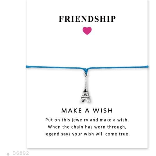 Unisex Girls Friendship Statement Engagement Wedding Bridesmaid Make a Wish Silver Eiffel Tower Charm Bracelets for Women
