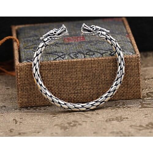 Fashion S925 Sterling Silver Retro Thai Silver Ethnic Style Jewelry Hand Knit Double Tap Open Ended Men And Women Bangle