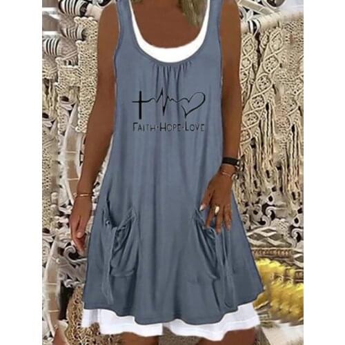 2021 New Heartbeat Print Two Piece Set Sleeveless Dress Women 3XL 4XL 5XL Plus Size Casual Pocket Dresses Summer Boho Dress