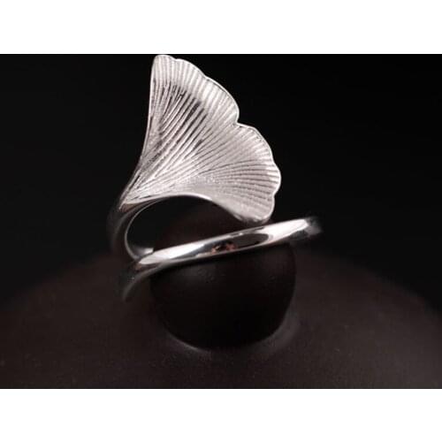 Simple Ginkgo Leaves Rings 925 Sterling-silver-jewelry For Women High Quality Fashion Lady Jewelry Bague Femme Gifts