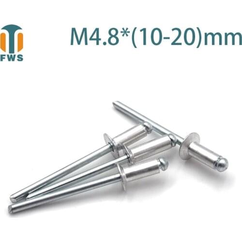10PCS M4.8 Multi Size Aluminium Open End Countersunk Head Break Mandrel Blind Rivet Nail Pop Rivets for Furniture Car Aircraft