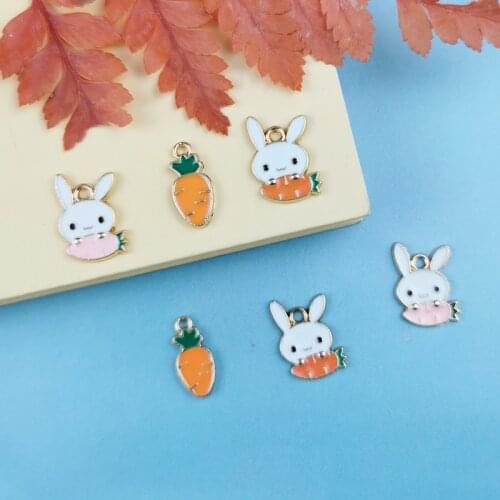 10pcs Mini Teeny Carrot and White Bunny Charm Enamel Rabbit and Carrot Charms or Pendants for Jewelry Making Kawaii Bunny Charm