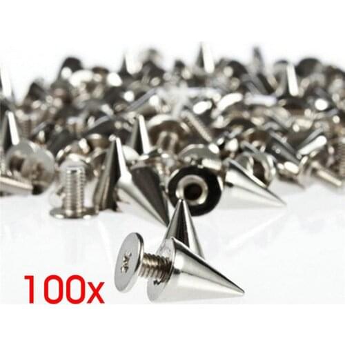 100pcs/set 9.5mm Silver Cone Studs and Spikes Screwback DIY Craft Cool Punk Garment Rivets for Clothes/Bag/Shoes/Leather