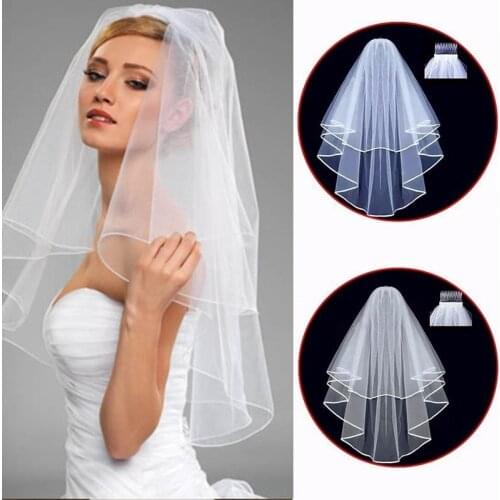 2021 Simple Short Tulle Wedding Veils Two Layer With Comb White Ivory Bridal Veil for Marriage Wedding Hair Accessories