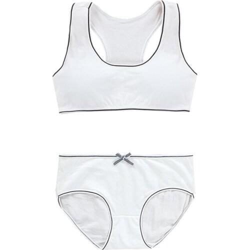 5Sets/Lot Teenager Young Girls Bra Underwear Puberty Student Sriped Training Bra Set 8-14Y