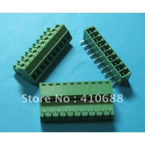 50 Pcs Pitch 3.81mm Angle 10way/pin Screw Terminal Block Connector Green Color T Pluggable Type