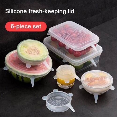 6PCS Silicone Stretch Lids Universal Silicone Food Wrap Bowl Pot Lid Silicone Cover Pan Cooking Kitchen Accessories Food Cover