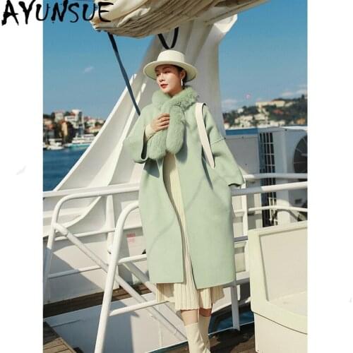 AYUNSUE 100% Wool Coat Female Jacket Autumn Winter Coat Women Real Fox Fur Collar Double Side Woolen Coats Korean Long Jacket