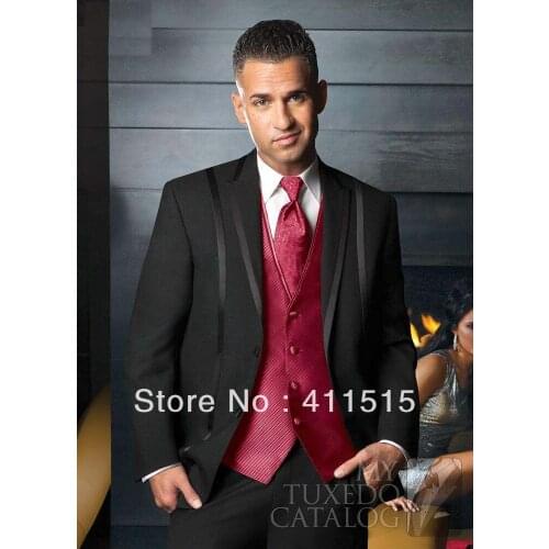 FREE SHIPPING\custom men black tuxedo\Perfect Black Peak Lapel Groom wear dress Groomsmen Men Wedding Suits Best man Suits