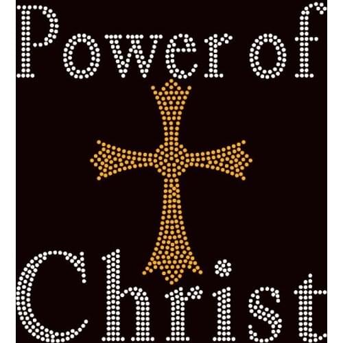 Free Shipping Power of Christ Golden Cross Religious Rhinestone transfer Golden yellow with white clear crystal