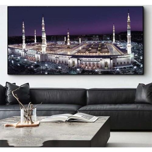 Great Mosque Of Mecca Canvas Art Paintings For Home Decor Islamic Holy Land Landscape Wall Posters Muslim Decorative Pictures