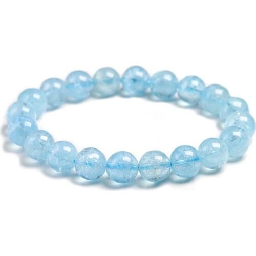 5A Natural Blue Ice Aquamarine Stone Beads Bracelet Women Men Crystal Clear Round Beads Healing Stone Birthday Gift