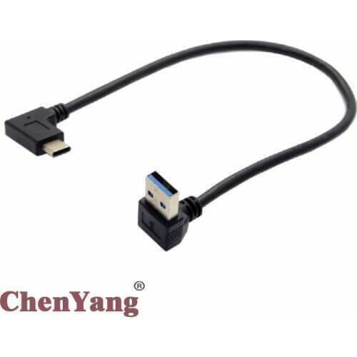 CY Chenyang 90 Degree Up Angled A type Male to Reversible USB 3.0 3.1 Type C Male Connector Data Cable for Laptop & Tablet