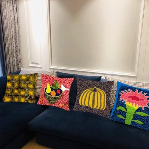 Japanese Style Plants and Flowers Decorative Cushion Cover Colorful Abstract Sofa Pillowcase Home Decor Fabric Craft Double Face