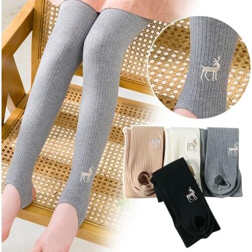 Girls DanceLeggings Spring Autumn Thin Style Outer Wear Trousers Kids Embroidered Pantyhose Girls Dance Foot Tight Pants