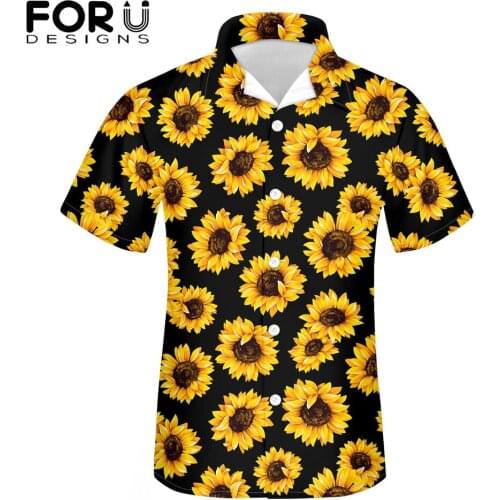 FORUDESIGNS Mens Shirt Sunflower Style Summer Beach Chemise Manche Courte Homme Loose Plus Size Overhemden Heren 2021 Hot Sale