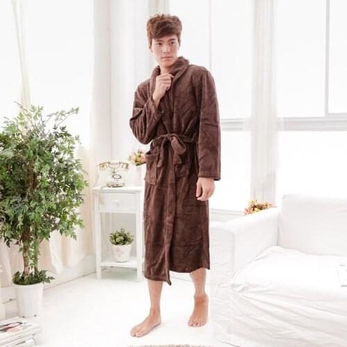 Coral Cashmere Pajama Nightgown Womens Autumn and Winter Thickened Flannel Long Sleeve Mens Bathrobe Home Wear furry robe