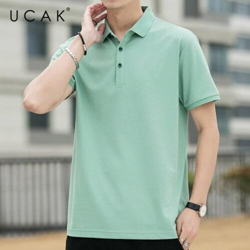 UCAK Brand Classic Turn-down Collar Solid Color Short Sleeve T-Shirts Summer Fashion Streetwear Casual Silk T Shirt Homme U5494