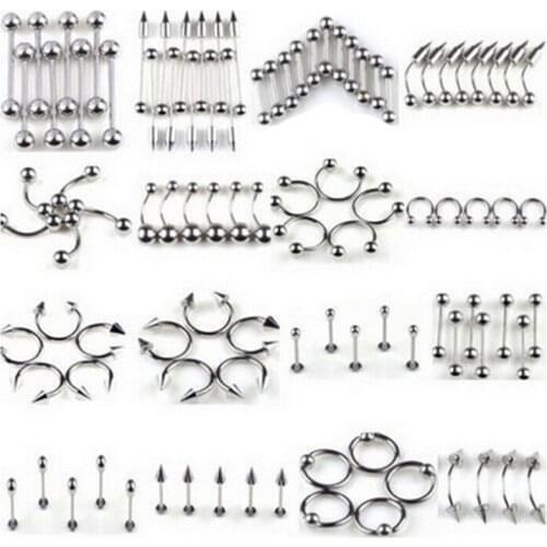 60pcs/85PCS Body Jewelry Surgical Stainless Steel Eyebrow Nose Lip Bead Ring Tongue Piercing Tragus Cartilage Earring