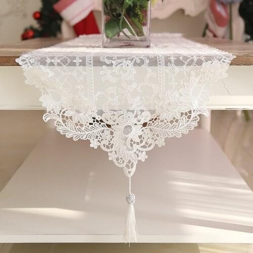 Fashion Korean Style Light Luxury Lace Table Table Runner Tassels Pendant Simple White Teapoy Table Runner