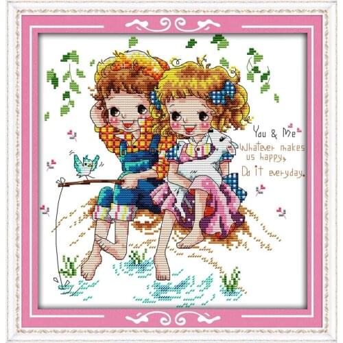 Happy fishing cross stitch kit 14ct 11ct count print canvas stitching embroidery DIY handmade needlework