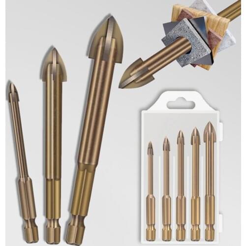 5/6Pcs Set Cemented Carbide Cross Hex Tile Glass Ceramic Drill Bits Set Efficient Universal Drilling Tool Hole Opener for Wall