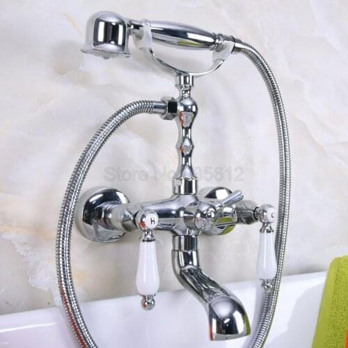 Polished Chrome Wall Mounted Bathtub Faucets Bathroom Basin Mixer Tap With Hand Shower Head Bath & Shower Faucet tna201