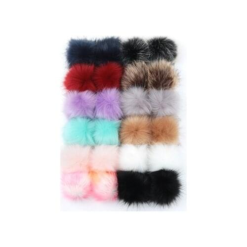 24pcs/lot DIY Faux Raccoon Fur Pompoms Tassels for Women Kids Beanie Hats Caps Bags Keychain Fox Ball With Elastic Button 8/10cm