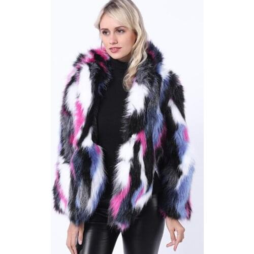 Savabien NEW Luxury Colorful Long Sleeve Hooded Short Furry Faux Fox Fur Coat Women Warm Fake Fur Jacket Parka Festival Overcoat