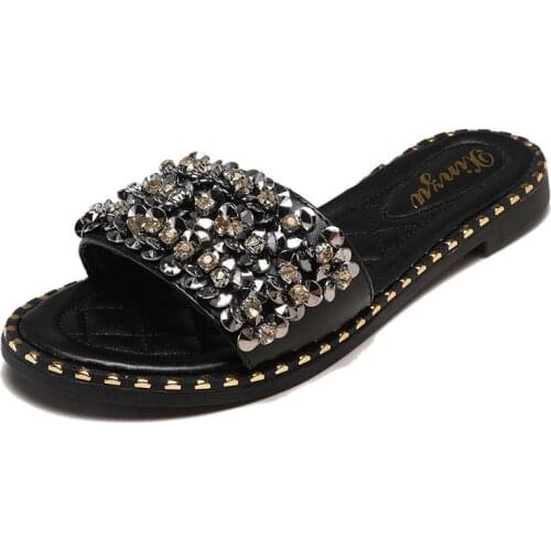 Slippers summer shoes for women flip flop 2021 home Flat womens without heels Beach bedroom casual black fashion Rhinestone new