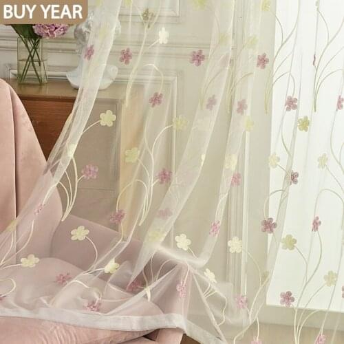 Xiaofengwei Embroidery Curtains for Living Dining Room Bedroom Window Floor Ceiling Window Curtains Cloth Pink Blue Embroidery