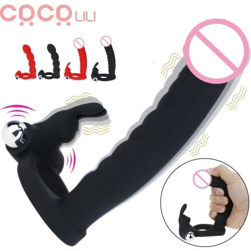 Silicone Realistic 7 Vibrating Penetration Strap on Dildo Vibrator Double Penis Rings Anal Butt Plug Cock Ring Sex Toy for Men
